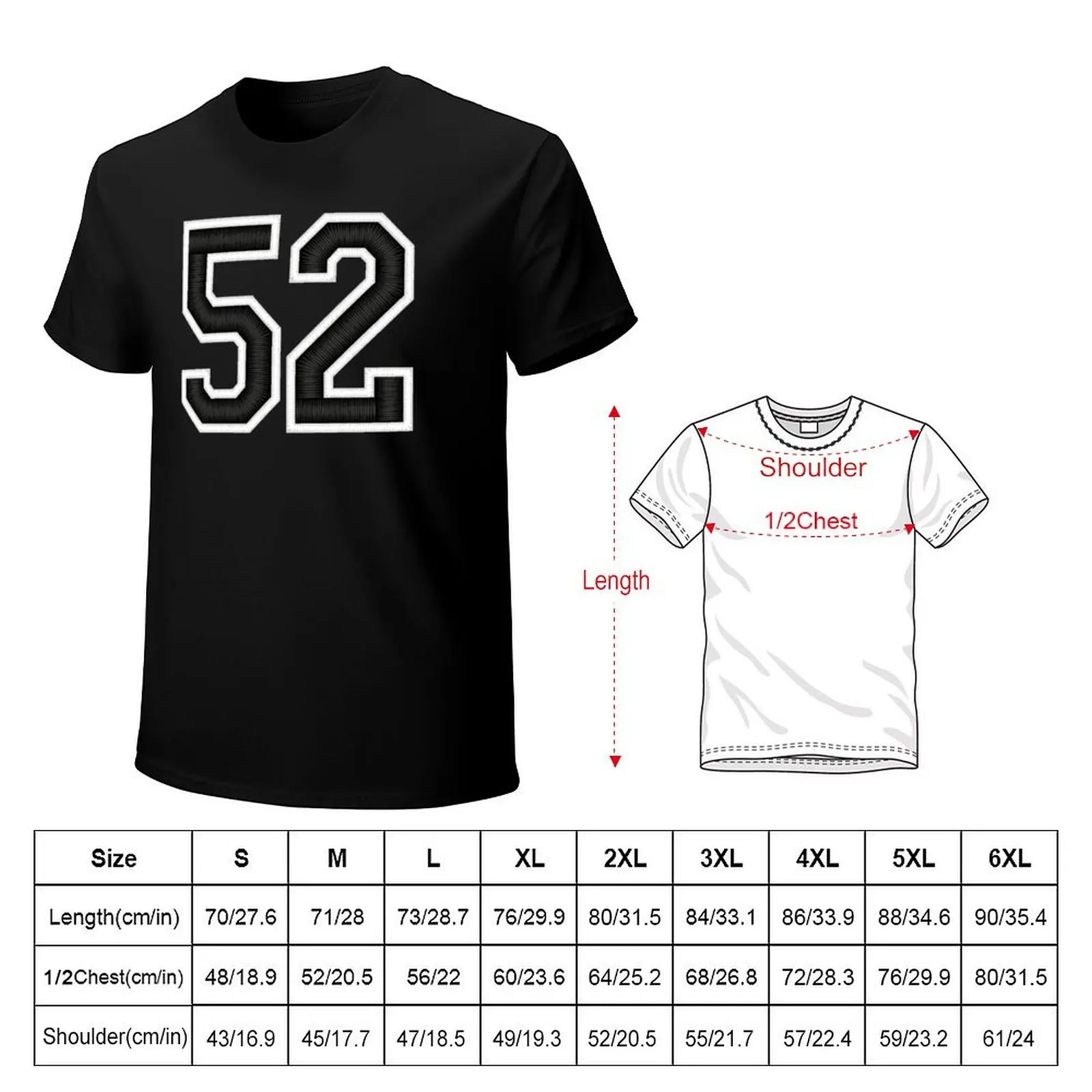 52 Black Jersey Sports Number fifty-two Football 52 T-Shirt sports fans blanks kawaii clothes fruit of the loom mens t shirts