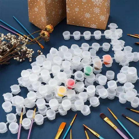10Strips 60Pots Empty Paint Strips Mini Paint Cup Box Pod Art Crafts Plastic Storage Container Pigment Container Drawing Supplie