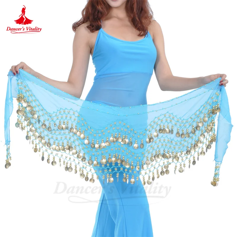 Belly Dance Hip Scarf for Women Chiffon Gold Coines 158 Belt Oriental Belly Dancing Accessories Adult Kid's Bellydance Belts