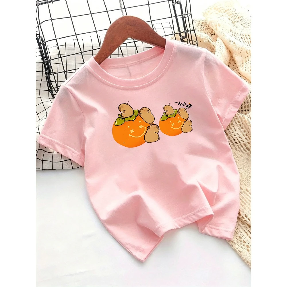 Summer Children'sT-shirt New Loose Comfortable Soft Skin Friendly Fashionable Versatile Simple Persimmon Print Short Sleeved Top