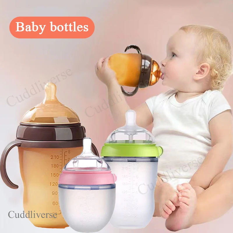 0-36 months old nano silver wide caliber silicone milk bottle, imitation breast milk nipple, anti bloating, safe and anti fall