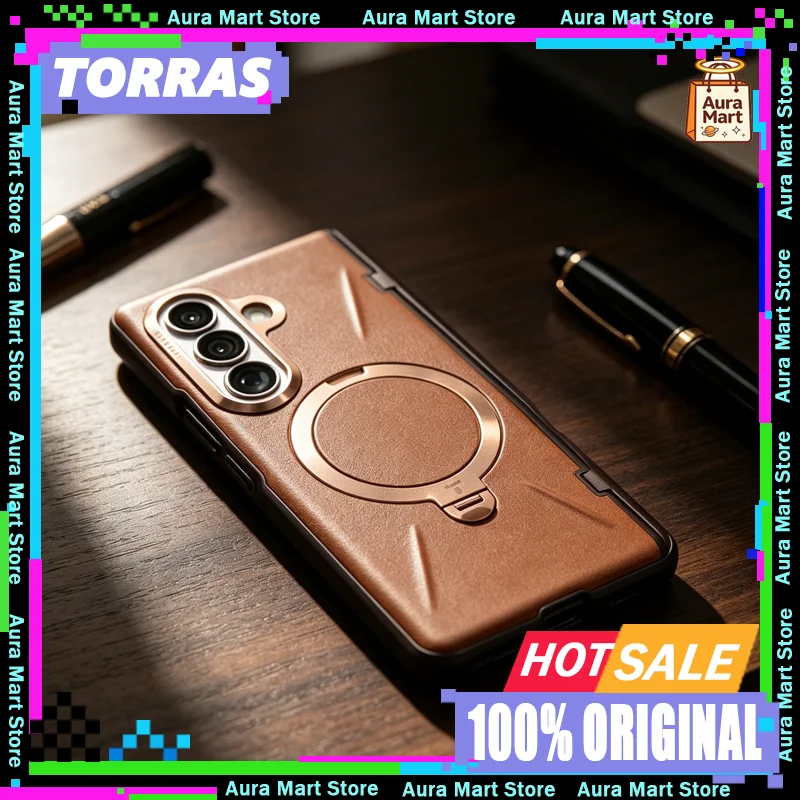 TORRAS Q3 Leather Case For Samsung S25 Ultra Magnetic Kickstand Vegan Leather Flocked Lining Wireless Charging Shockproof Cover