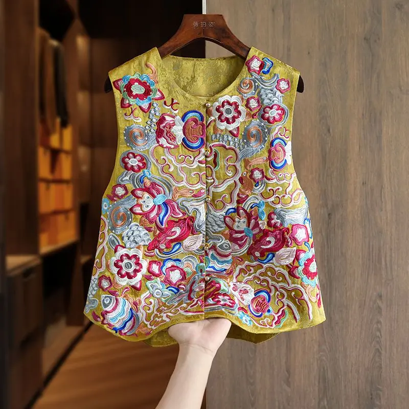 

National Trendy Embroidery New Chinese Vest Women's New Crew Neck Unique Super Good-looking Single Wear Top