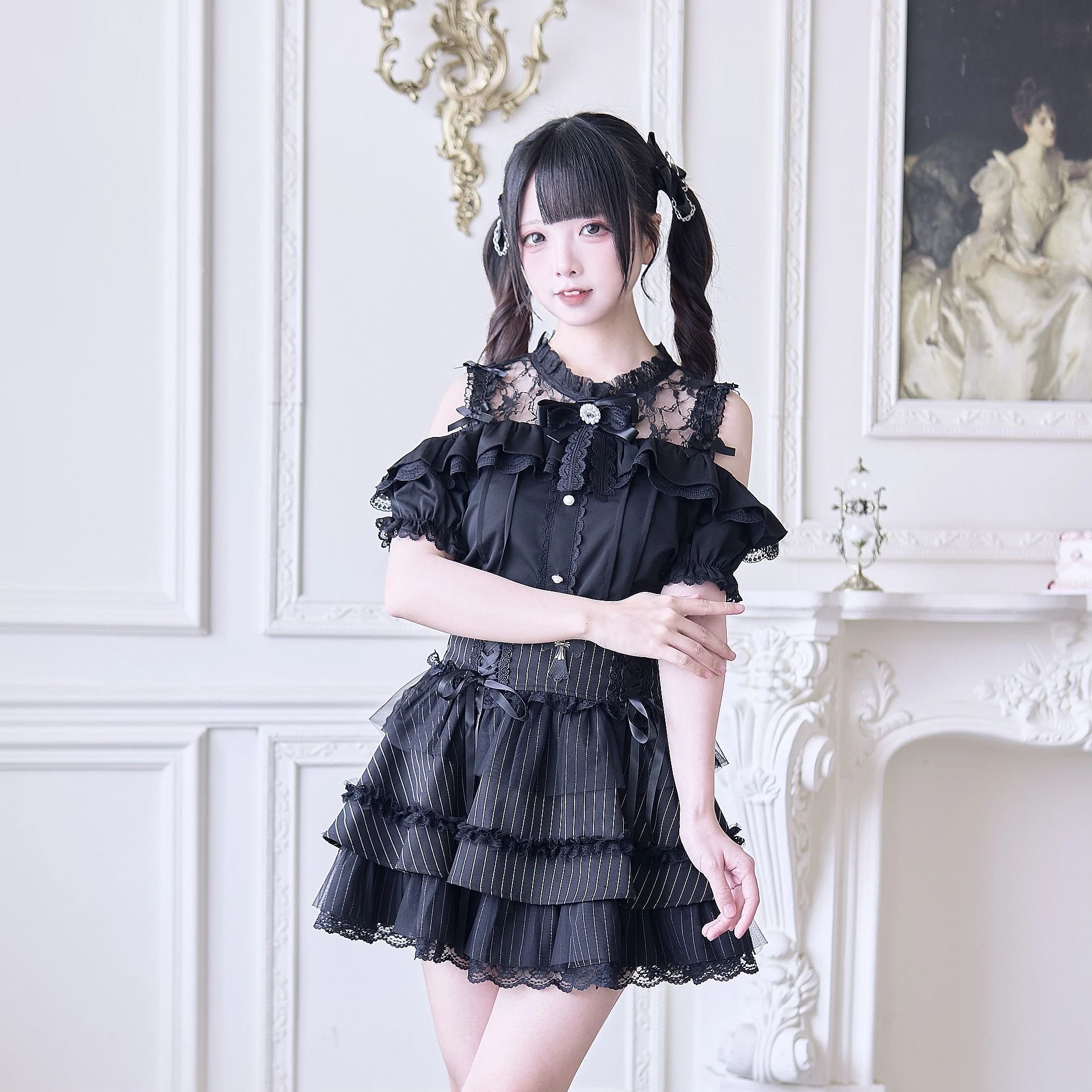 2025 Mine Series Mass Production Lace Splicing Shirt Summer New Women's Japanese Lolita Sweet Girl Tops Y2k Blouse Skirts Set