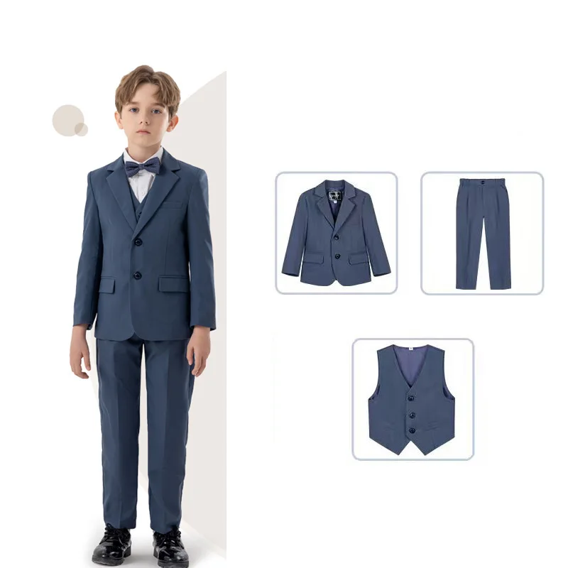Clearance Stock Sale Boys Spring 3Pieces/Set Jacket Vest Pants Photography Suit Kids Wedding Dress Children Formal Costume