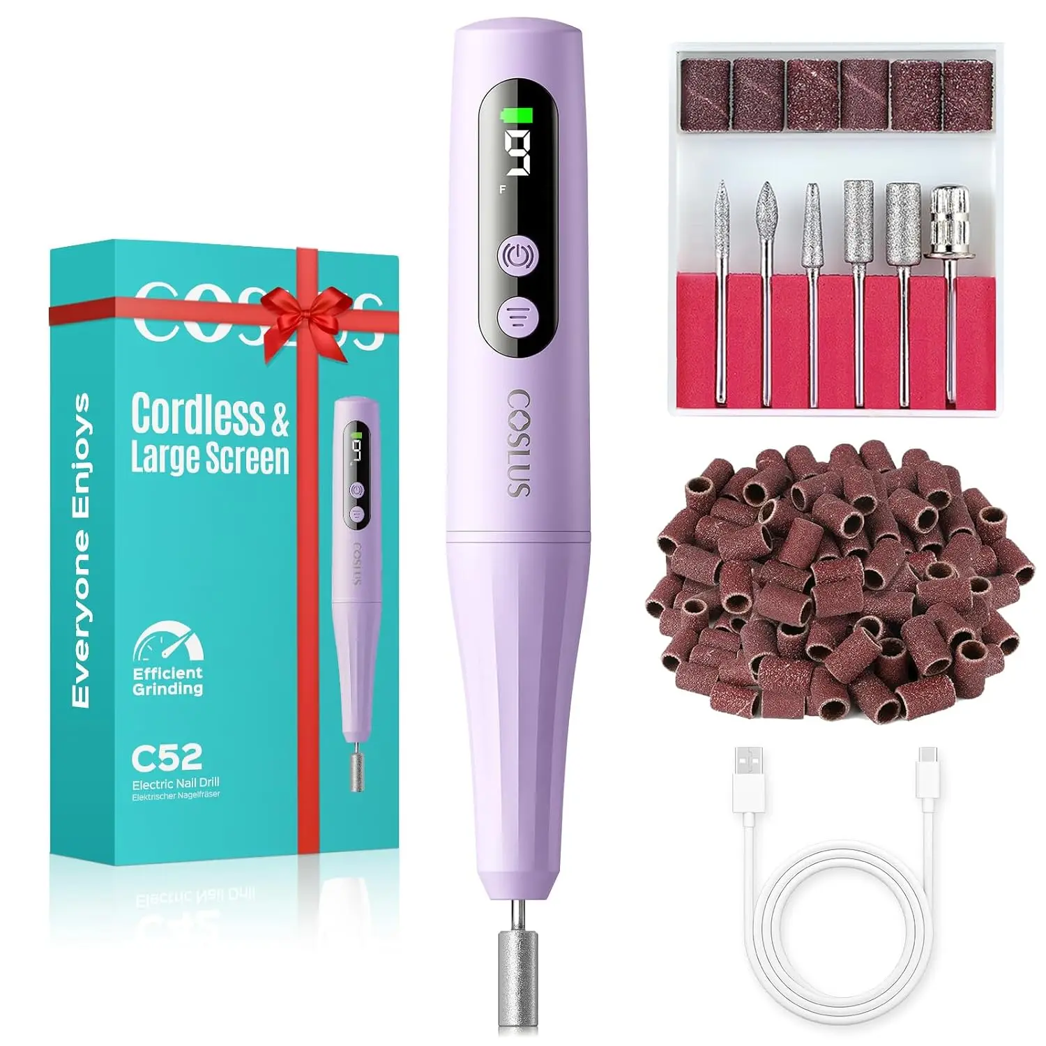 

Cordless Nail Drill, 20000 RPM Efile Kit with LED Display for Acrylic Gel, Portable Manicure Tool for Home Salon, Purple