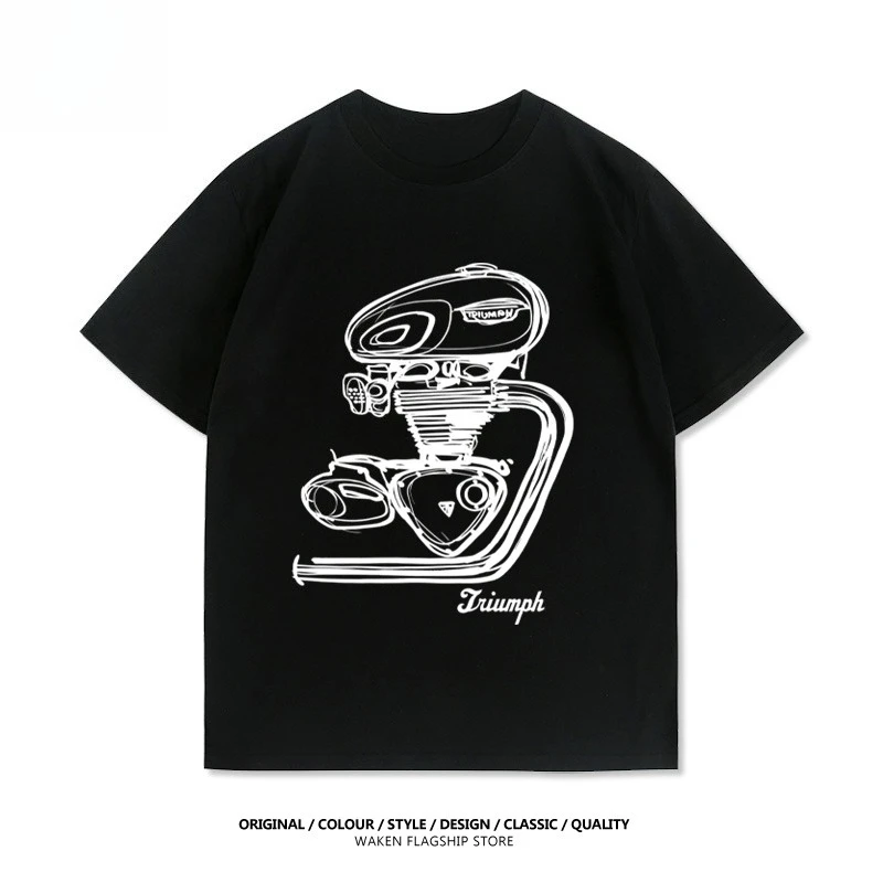 2025 نموذج جديد النصر محرك دراجة نارية تعديل T120 مطبوعة الجرافيك تي شيرت الرجال تي شيرتات قصيرة الاكمام دراجة نارية تي شيرت