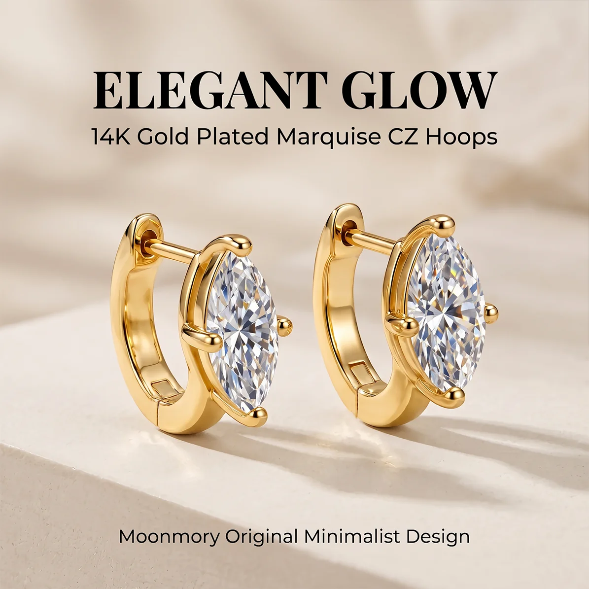 Moonmory Minimalistische Luxus-Marken-Schmuckstücke, Messing-Ohrringe im Birnen-Schliff für Damen, 5A 14K Doppel-Goldplattierung, Zirkon-Creolen – Detail 9