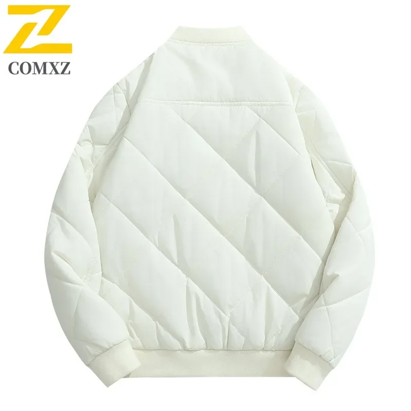 2025 Men's Winter Baseball Jacket Trendy Street Rhombic Cotton Warm Padded Coat Harajuku Clothing Men Windproof Cold-proof Parka