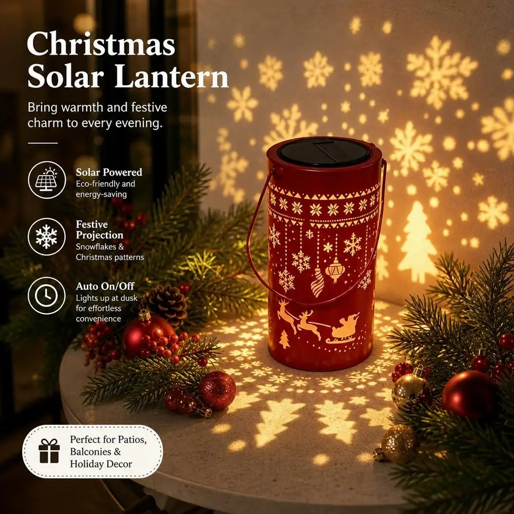 Christmas Wrought-Iron Lantern-Style Garden Path Light Solar-Powered Waterproof Decorative Lighting Party Decor and Holiday Gift