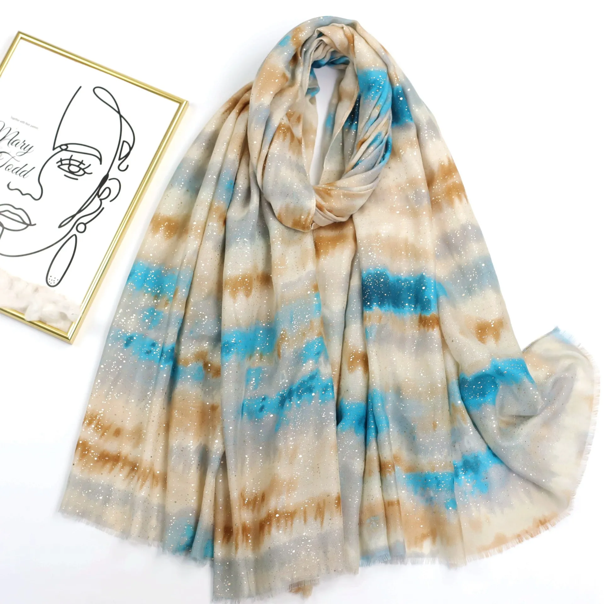 2023 Spring Women Gradient Pattern Shimmer Fringe Shawls Scarf Foulard Tie-dye Print Soft Wrap Hijab 7 Color Free Shipping