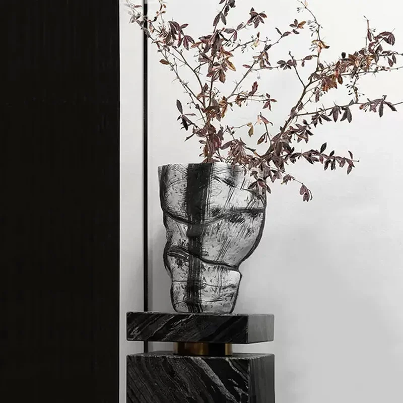 Modern Black White Art Ceramic Vase Minimalist Flower Arrangement Home Decor Living Room Office Table Centerpiece Soft