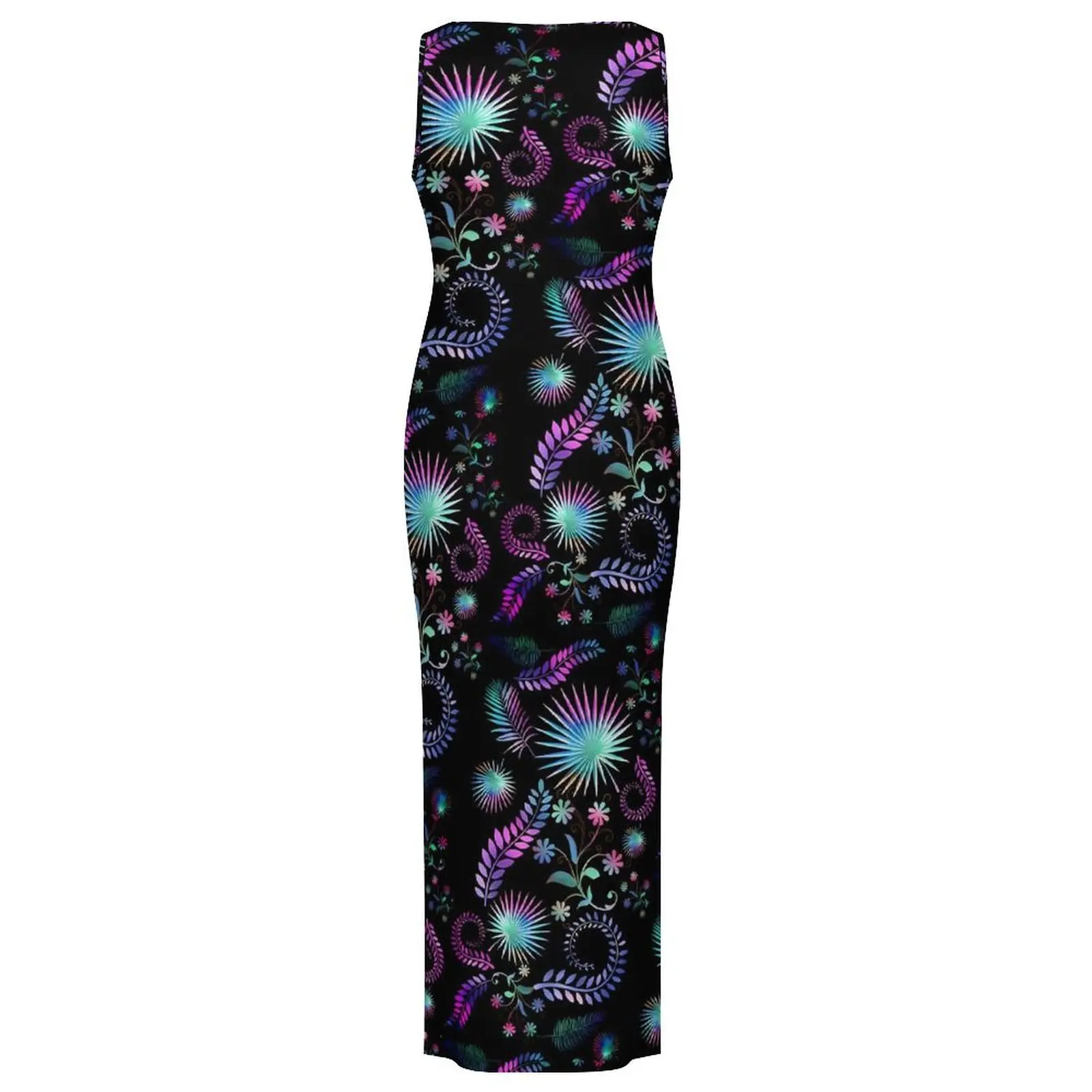 Vestido ajustado para mujer, vestidos largos sexis de plantas tropicales para primavera, vestido estampado de moda coreana sin mangas con flecos de palma, talla grande