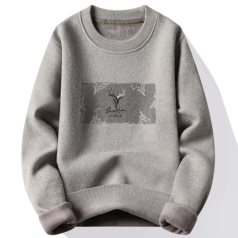 New Mens Fleece Sweater Thickened Pullover Fleece Lined Autumn Winter Crew Neck Jumpers Fashion Knitwear