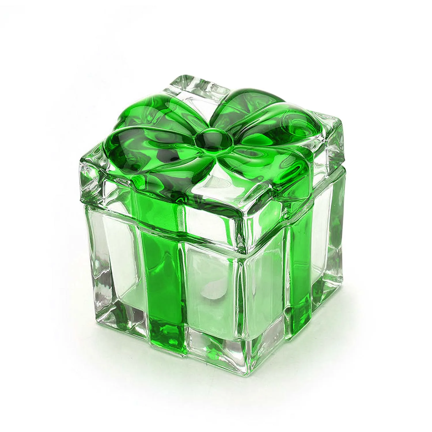 Square Crystal Candy Dish Bowl with Bowknot Lid,Heavy Storage Box Sugar Bowl,Glass Christmas Decorative Decor Bowl