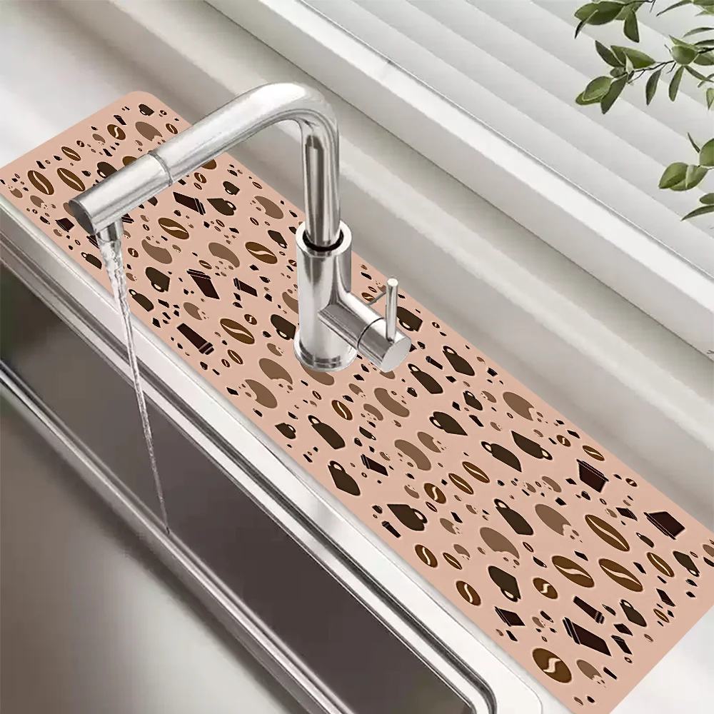 

Coffee Beans Faucet Mat for Kitchen Sink Protectors Kitchen Accessories Rubber Mat Splash Guard, Bathroom Faucet Mat