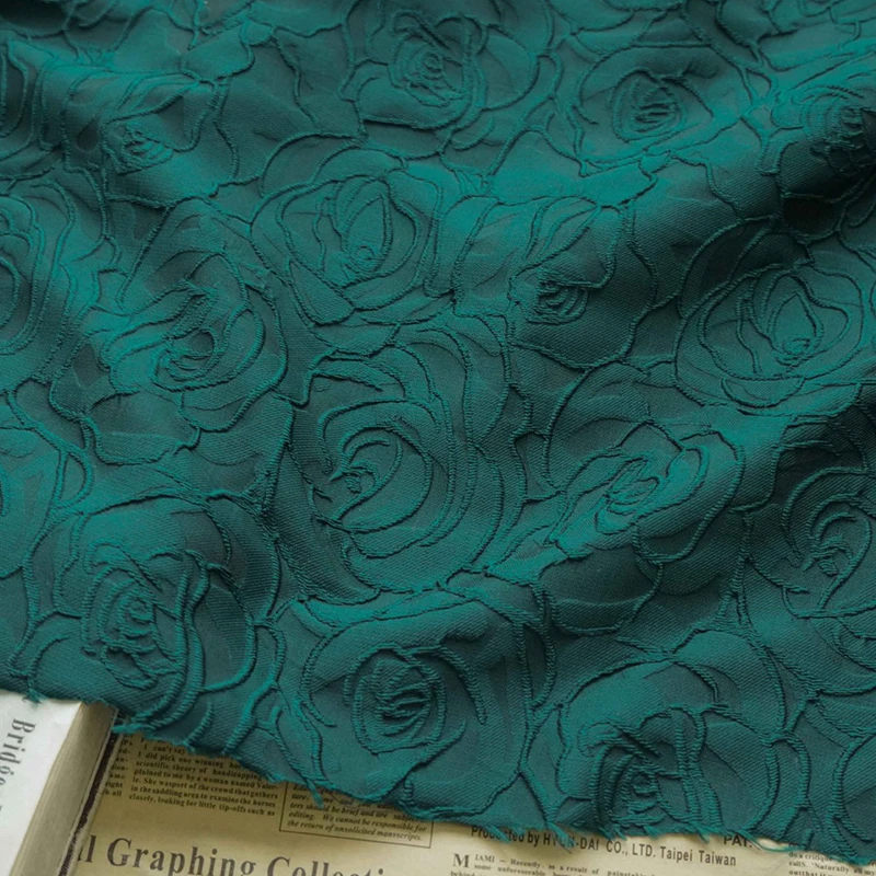 1M 3D Rose Embossed Jacquard Fabric Vintage Relief Dark Red flower Cloth for Sewing Dress Bag Decorative cloth DIY Sewing Fabric