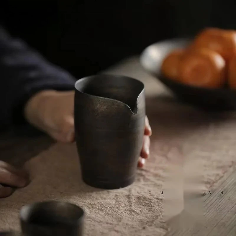240ml Handmade Thin Tire Tea Pitcher Zen Rust Rough Pottery Sharing Pot Cha Hai Coffee Justice Cup Tea Items Decoration Supplies