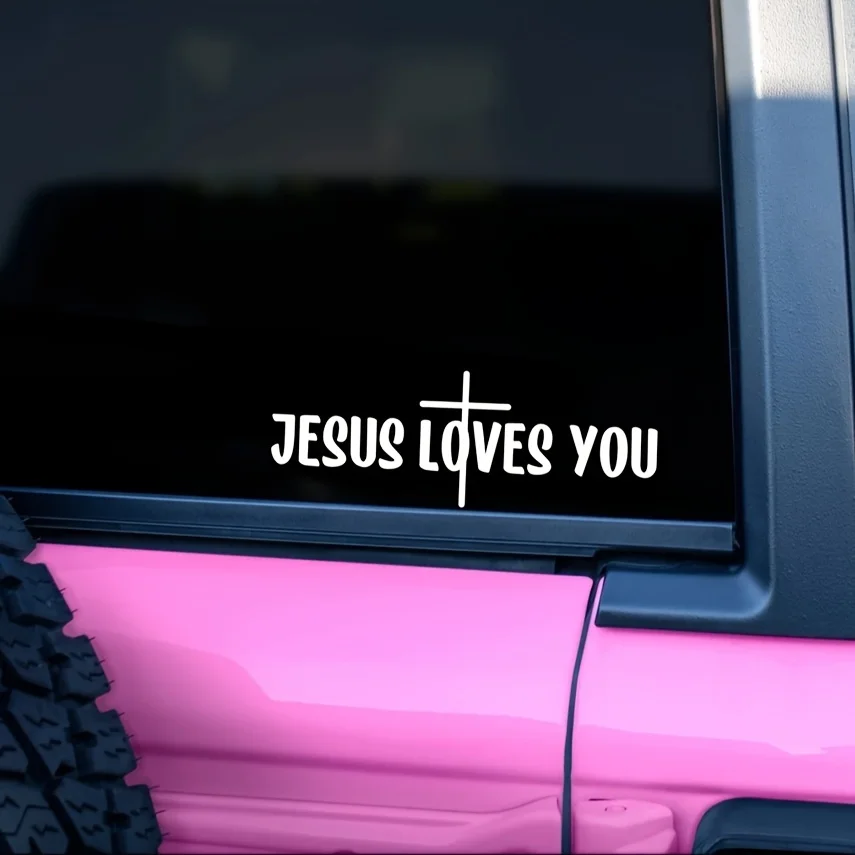1PC Jesus Loves You Christian Sticker Religious Vinyl Decal Car Mirror Laptop Wall Inspirational Quote