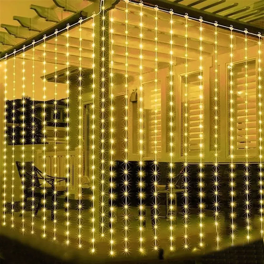 3/6M Outdoor Solar Curtain Light String Lights Garden Yard Pavilion Fairy Garland String Lights Holiday Wedding Decor Light