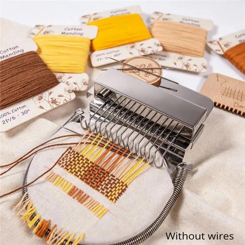 B14C Small Wooden Darning Frame With 14 Hooks, Speed Weave Sewing Aid For Mending Jeans