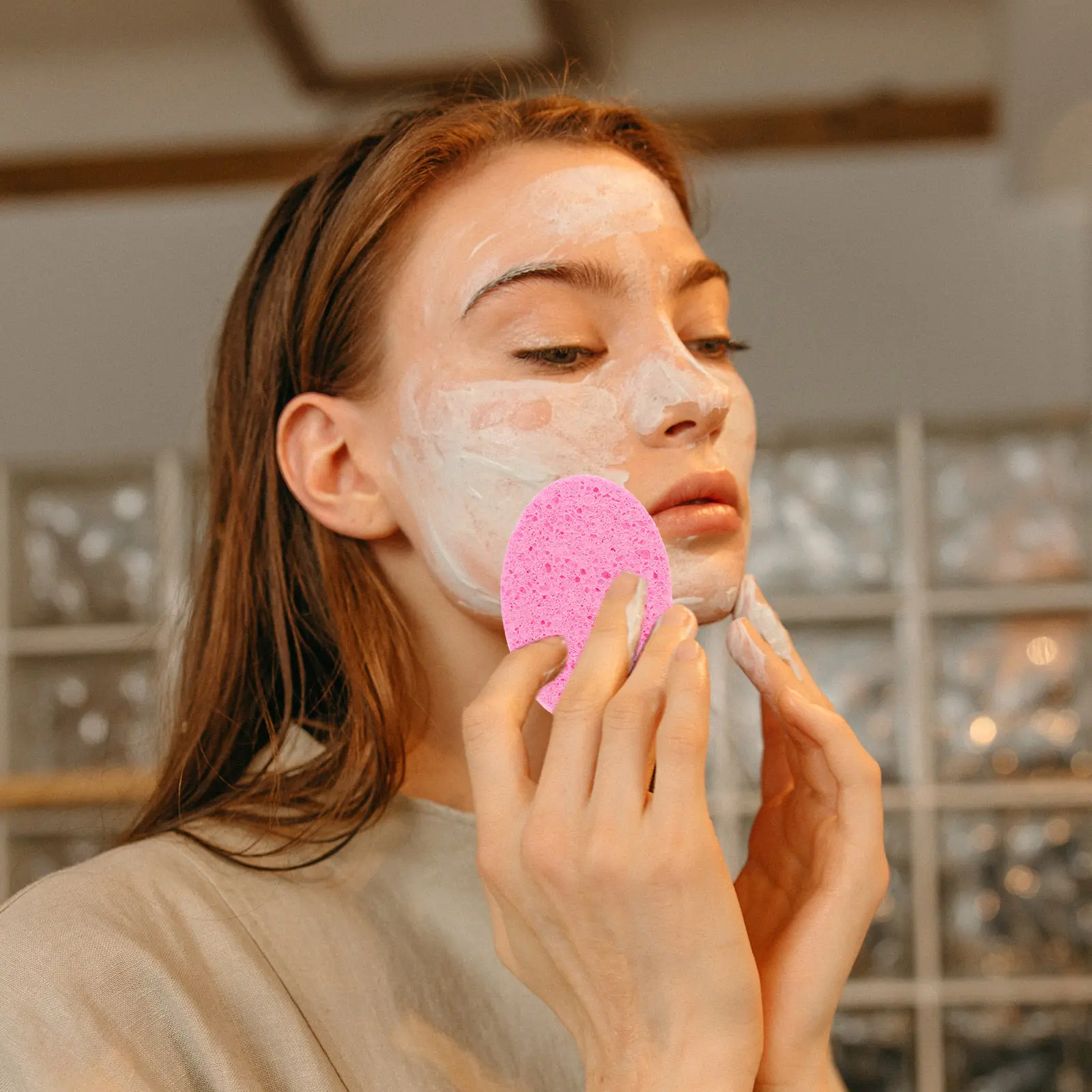 12Pcs Soft Cellulose Face Washing Sponge Oval Facial Cleansing Sponge for Daily Makeup Removal Gentle Exfoliation Quick Dry Face