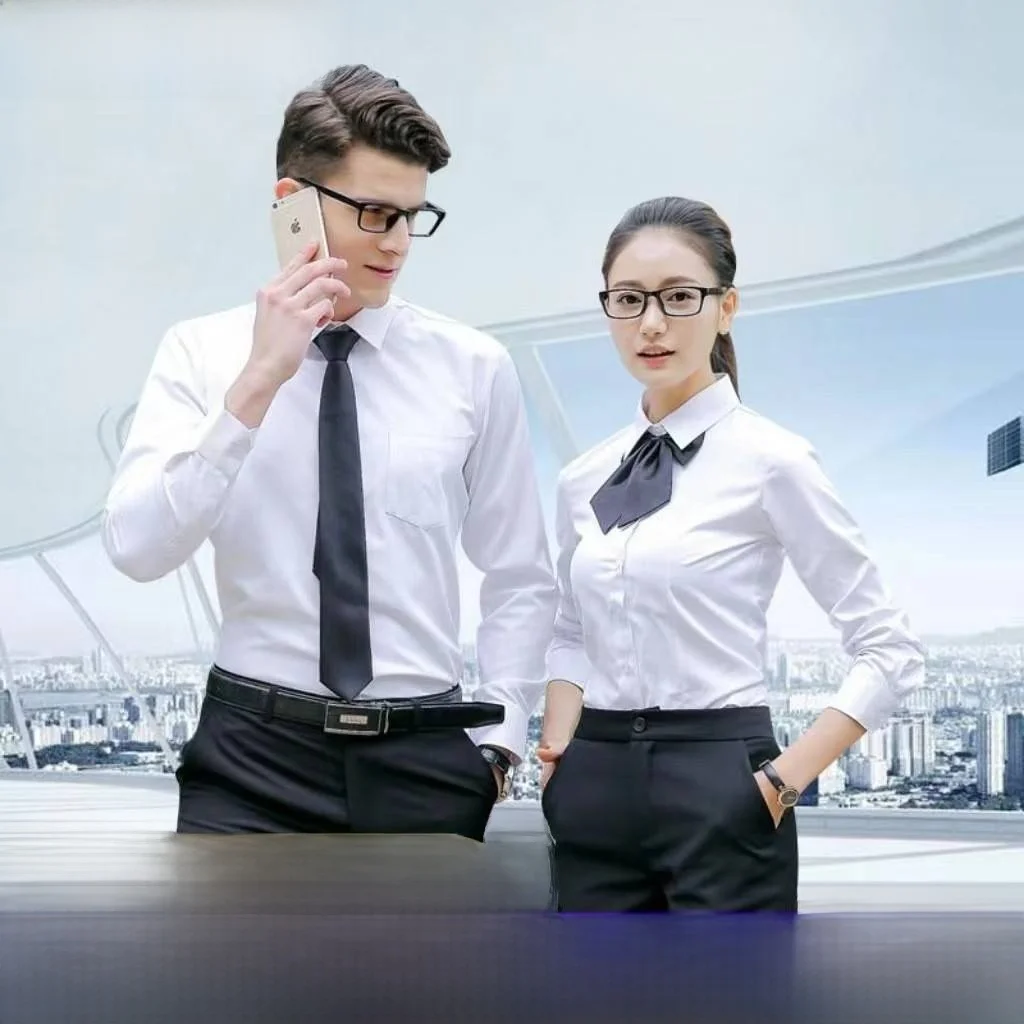 

Business Pure Color Men's Long Sleeve Shirt Embroidered Logo Professional Formal White Shirt Slim Fit Cotton Casual Wear