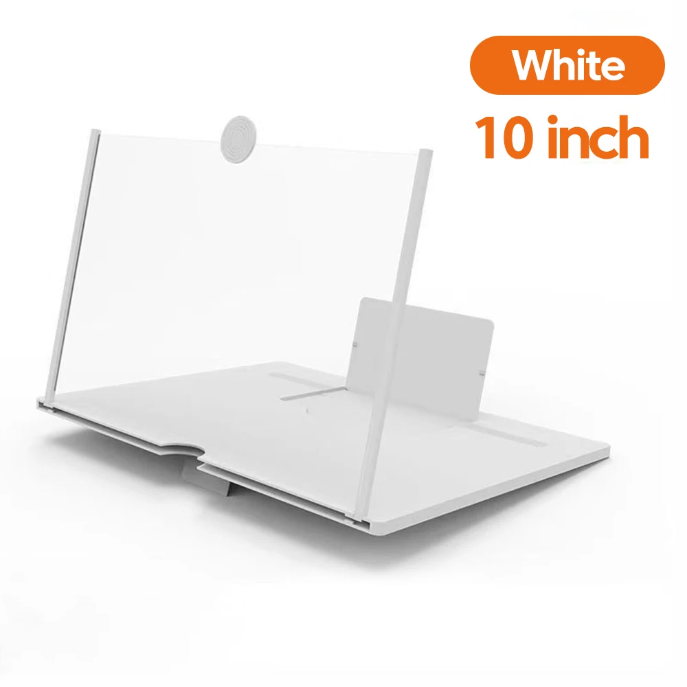 White 10-Inch Ultra-Clear Portable Retractable HD Mobile Phone Screen Magnifier - Eye Protection Fresnel Lens Projector, with Built-in Phone Holder & Adjustable Base