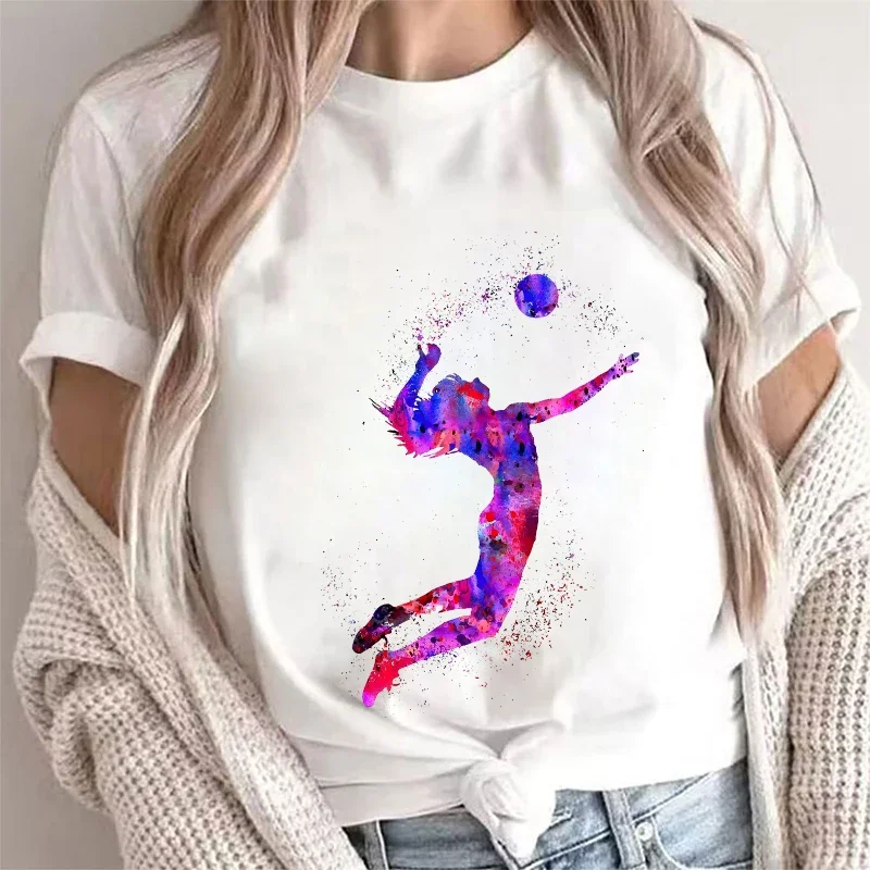 Watercolor Volleyball Girls Printed Tshirt Women Love Sports Tees Summer Tops Female T-shirt Funny T Shirts Short Sleeve T Shirt