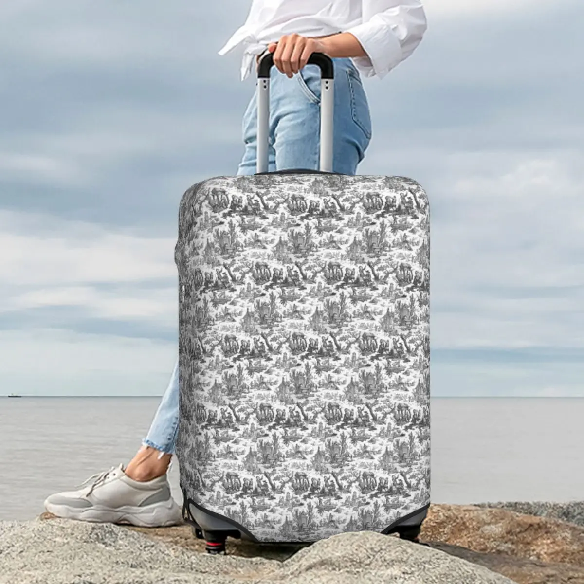 

Vintage French Toile De Jouy Motif (1) Suitcase Cover Protection Elastic Trip Luggage Protector Covers for 18-32 Inch