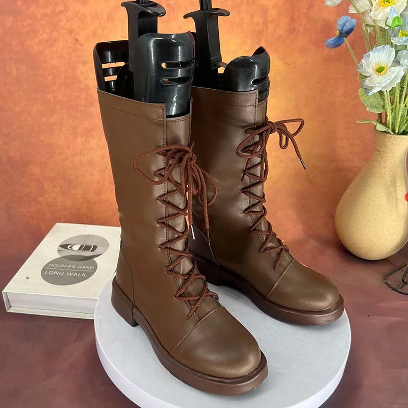 Women's Identity V Annie Rosen Cosplay Boots Mid Calf Lace-Up 1-3CM Low Heel Microfiber PU Anime Comic Con Shoes
