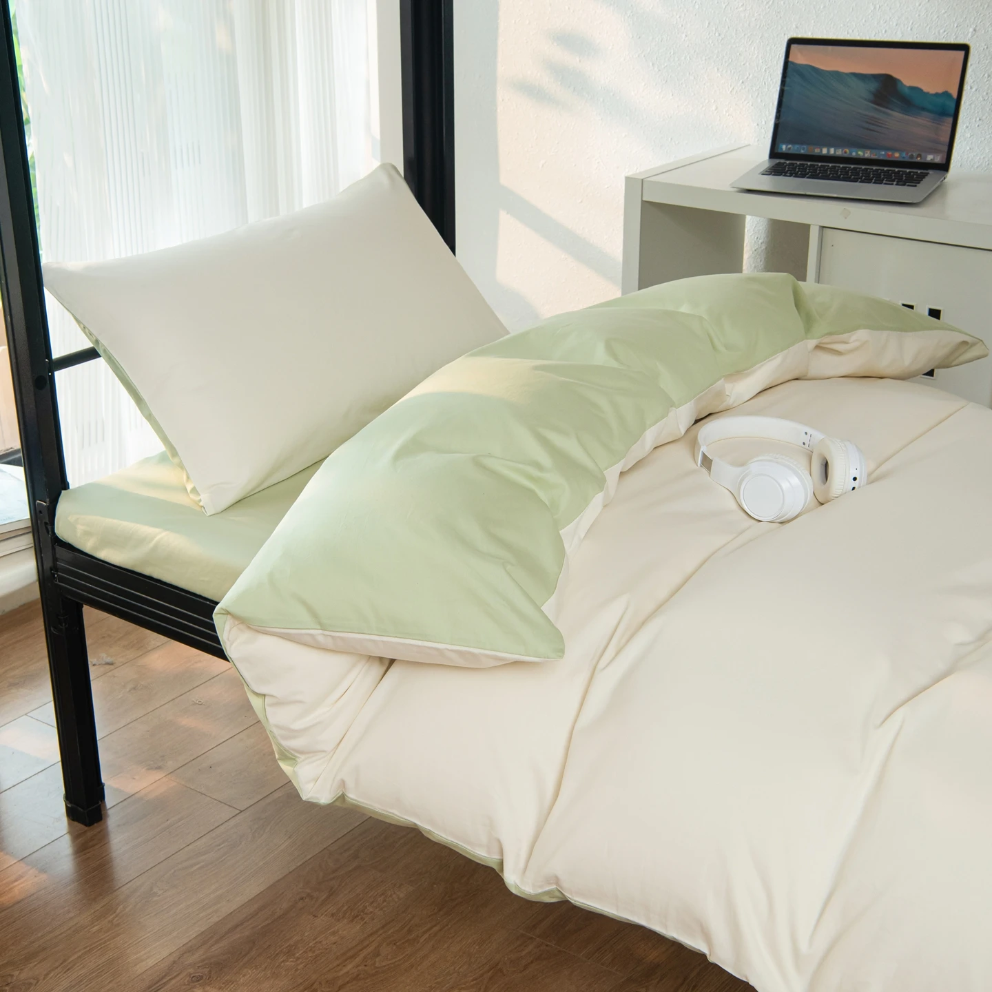 Minimalism Solid color Bedding Set, 100% Cotton 3pcs Set Single Size, Back to School Season for Student Dormitory Decoration