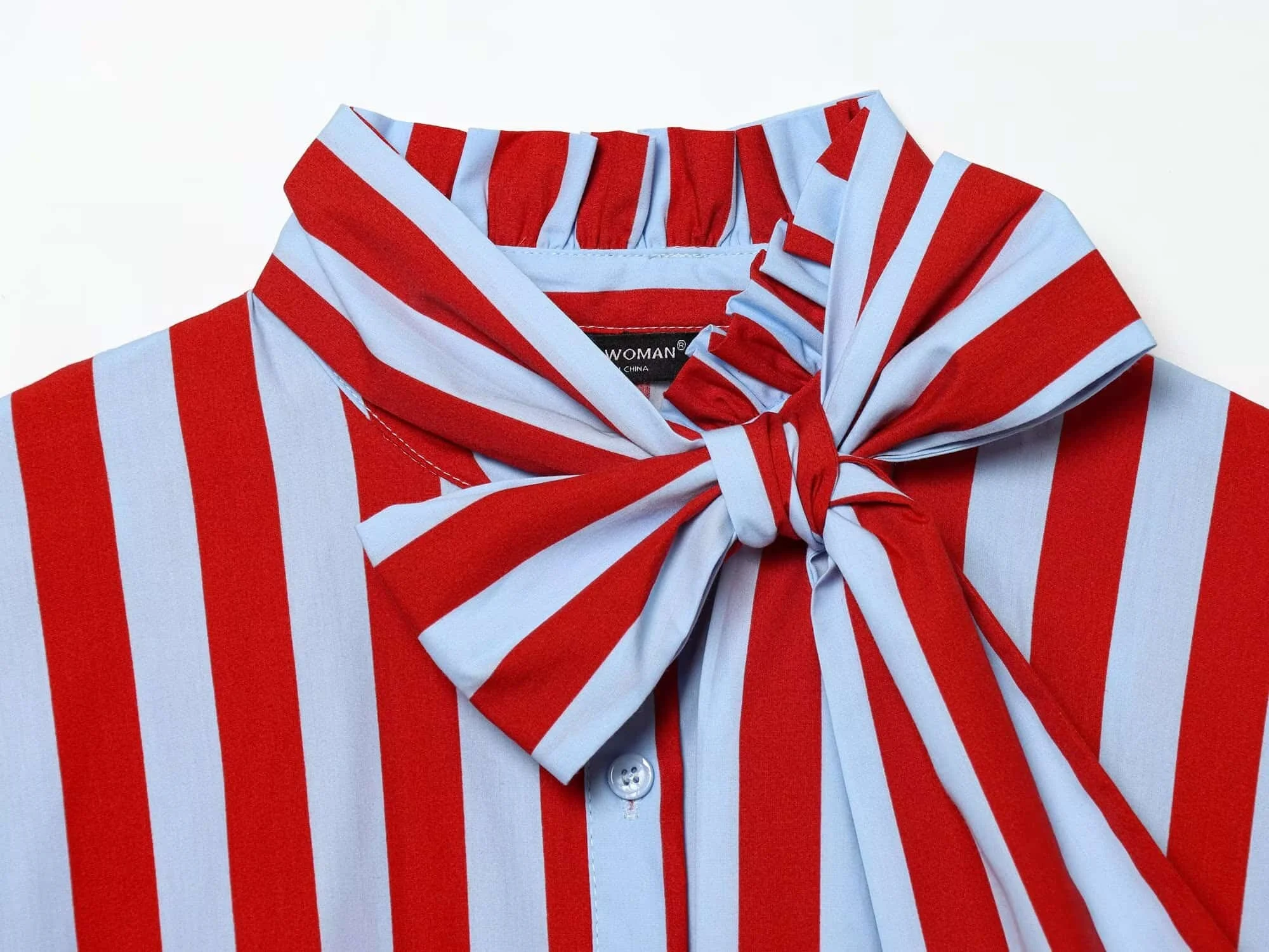 BSAY Streetwear Gestreiftes Hemd für Damen Neu 2026 mit Schleifenkragen Ärmellose Blusen Rüschensaum Knopfleiste Schicke Damen-Oberteile Mujer – Detail 6