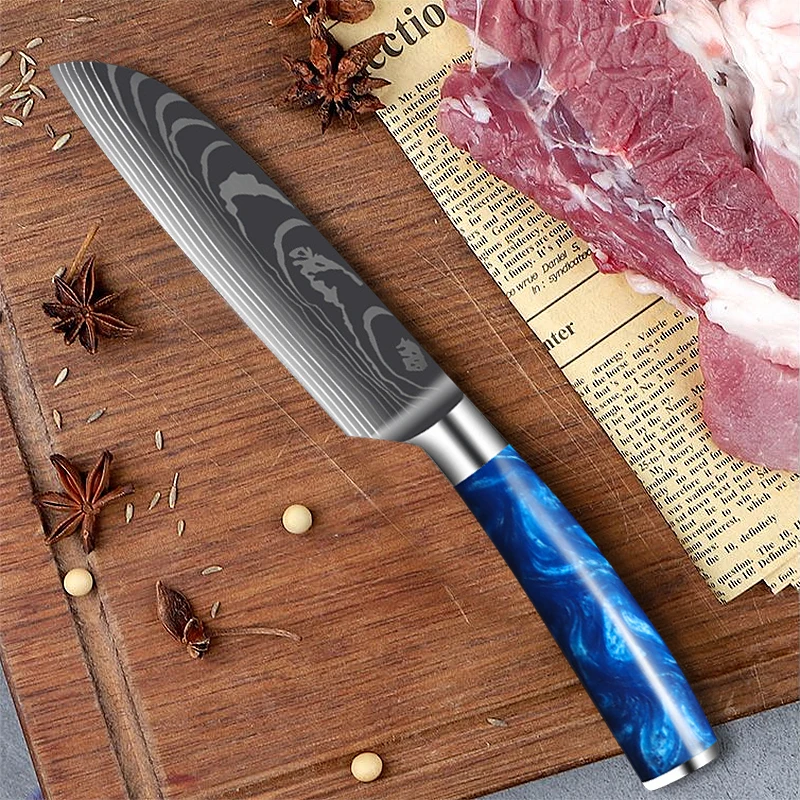 Coltelli in acciaio inossidabile 7 cr17 mannaia per carne modello damasco 5 pollici coltello Santoku giapponese coltello per affettare verdure