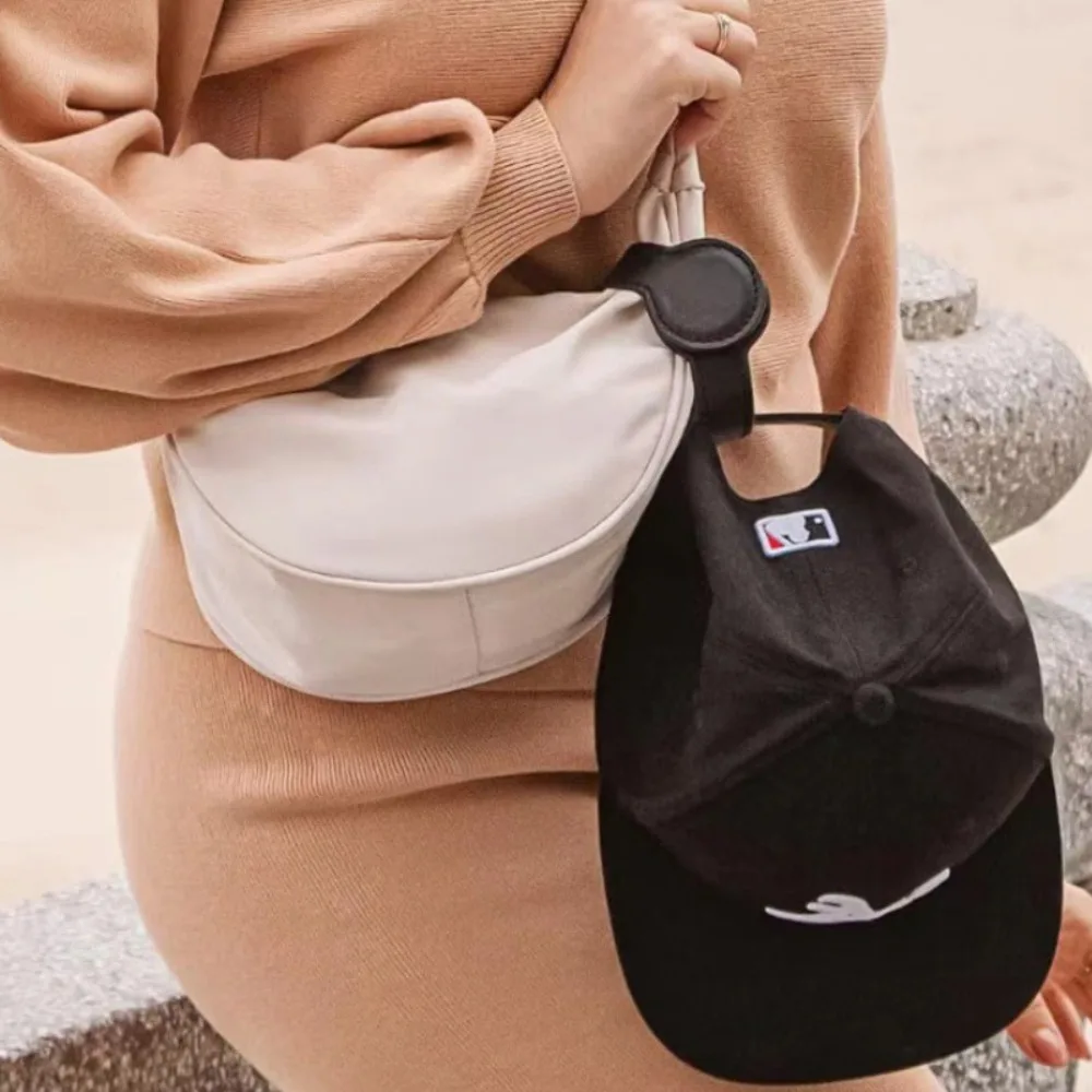 New Round Hat Clip PU Leather Solid Color Magnetic Metal Buckle Portable Bag Accessories Luggage