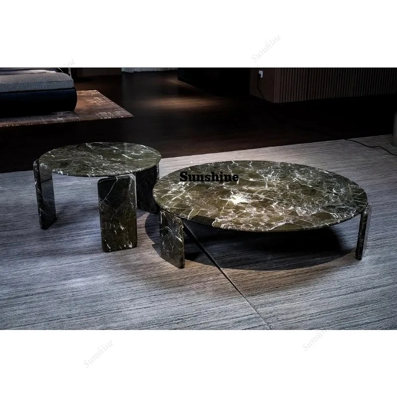 

Italian Minimalist Green Marble Coffee Table, Modern Round Narcissus Stone Design, Heat & Scratch Resistant, Customizable