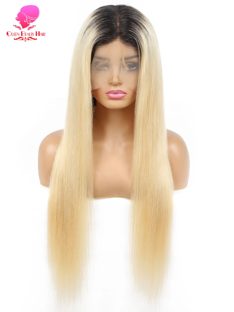 13x6 Lace Frontal Wig 1B 613 Ombre Blonde Full Lace Human Hair Wig Dark Roots Pre Plucked  Lace Front Human Hair Wigs for Women