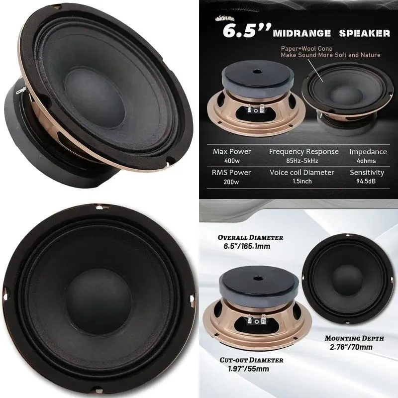 for  6.5 Inch Midrange Speaker 400W Pure Wool Cone High Quality Car Truck Audio System Powerful Sound