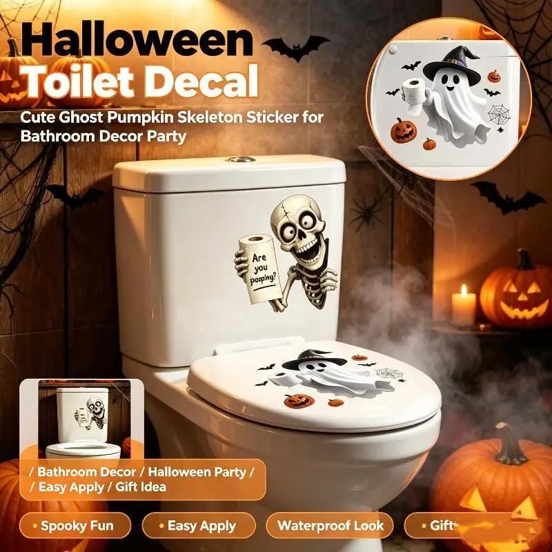 Halloween Toilet Seat Stickers Funny Ghost Skeleton Designs Waterproof Removable For Bathroom Party Home Decoration