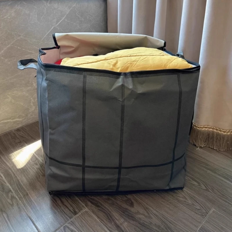 Stoff-Aufbewahrungstasche mit großem Fassungsvermögen, Reißverschluss und Griffen – für Decken, Blätter, Kleidung und Unterwäsche – ideal für Zuhause, Wäschekorb – Detail 6