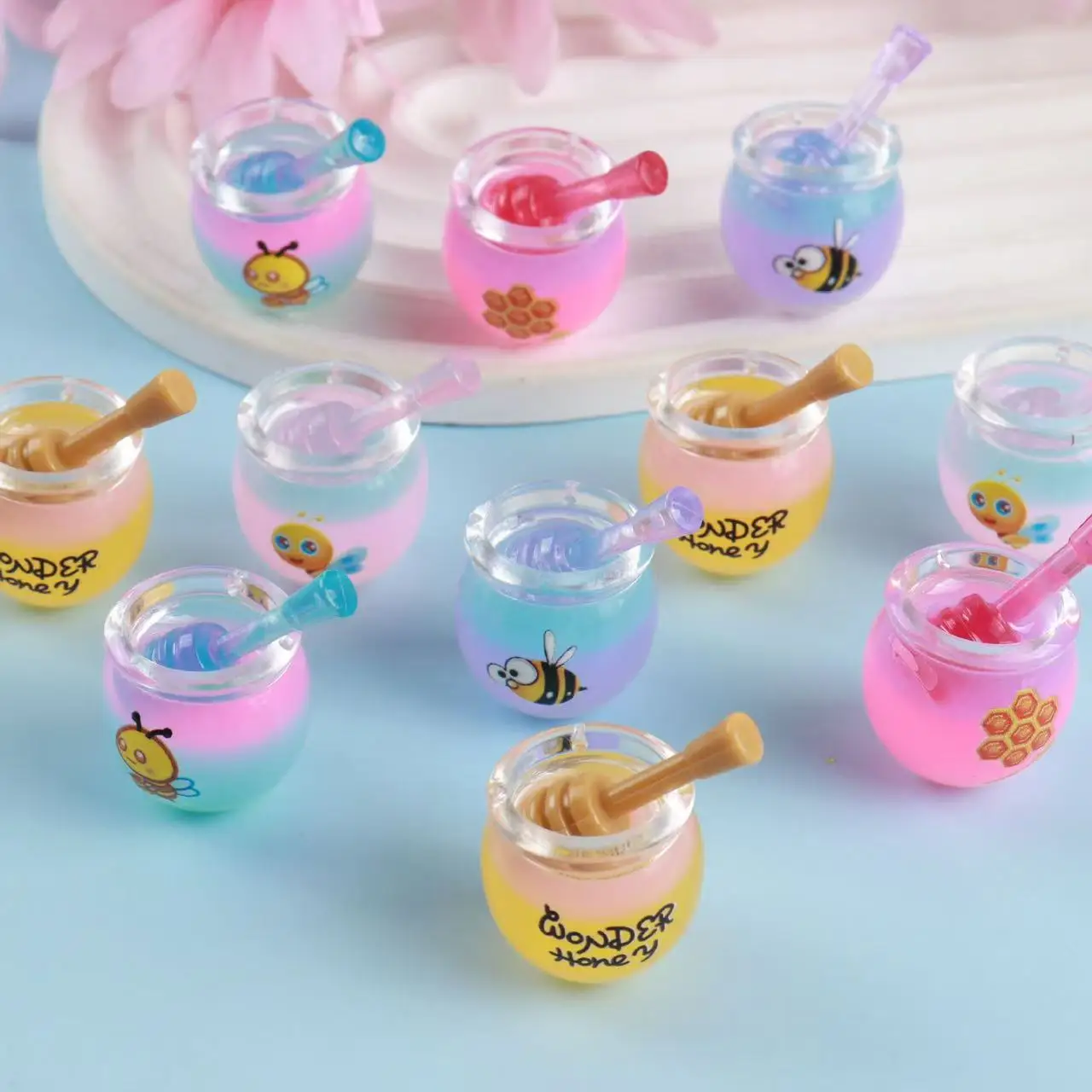 22*22*21mm luminous three-dimensional gradient colorful honey jar diy mobile phone chain key chain children's fun pendant