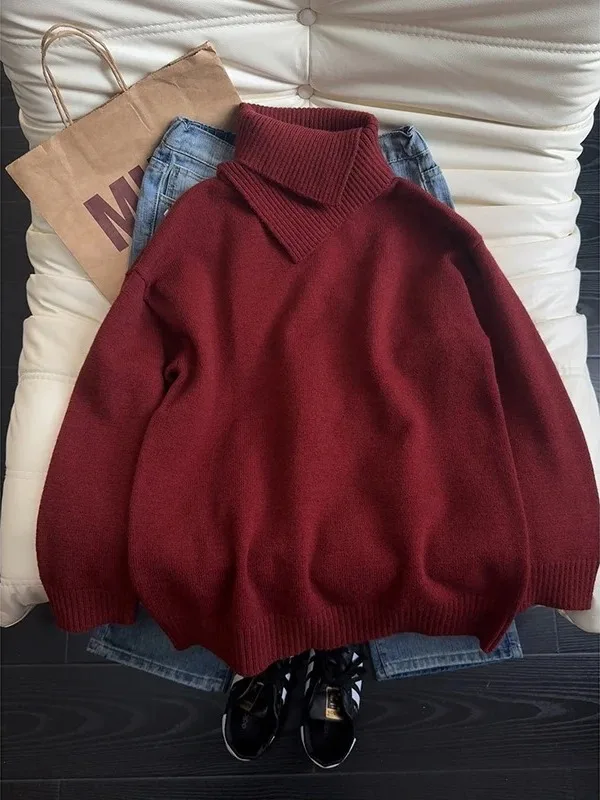 

Мужской асимметричный трикотажный свитер American Sle с высоким воротником, теплый зимний базовый слой, облегающий крой, мягкая смесь полиэстера