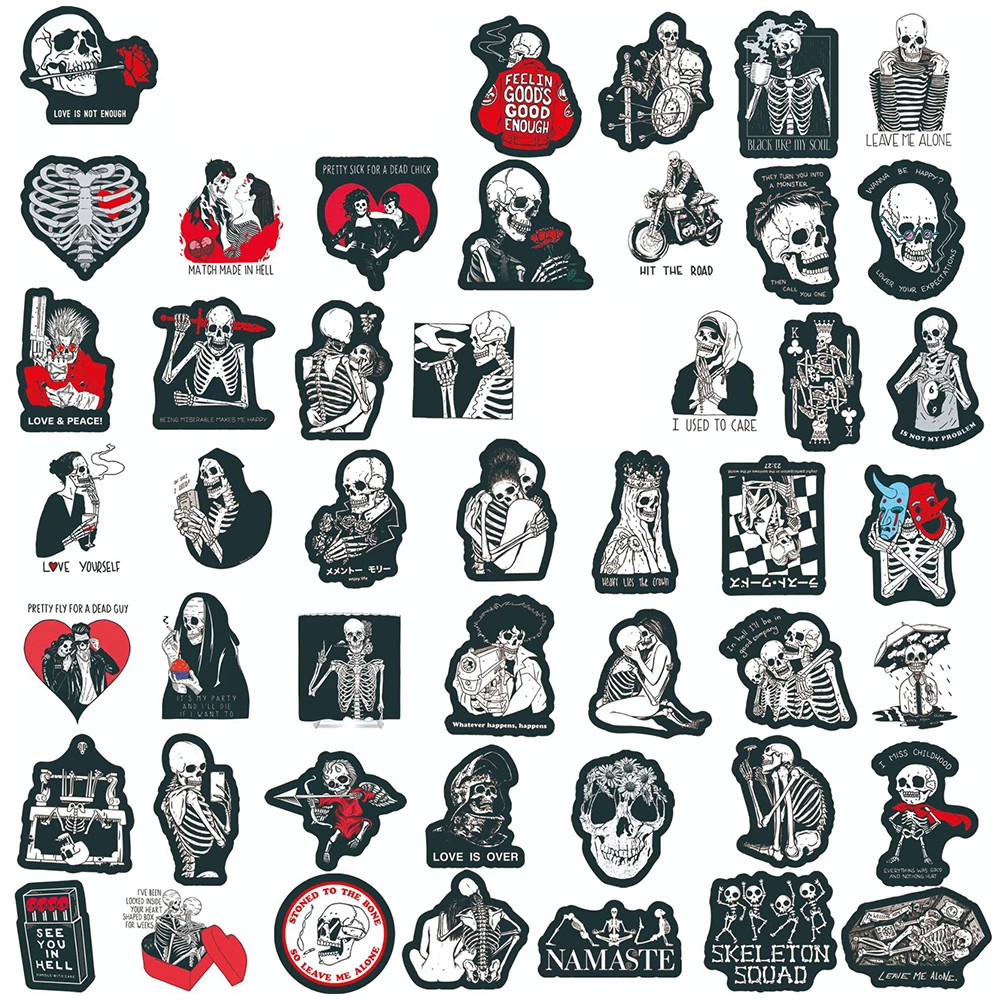 10/30/50PCS Romantic Gothic Red Black Skeleton Love Stickers Graffiti for Laptop Guitar Luggage Motorcycle Horror Sticker Decals