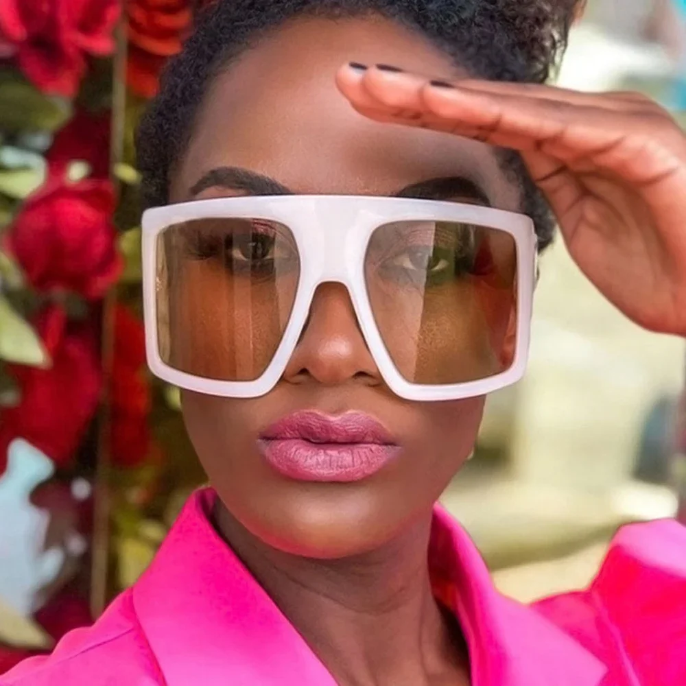 Fashion Pink Square Sunglasses Women Oversized Big Frame Sun Glasses Female Luxury Brand Designer Vintage Gradient Oculos