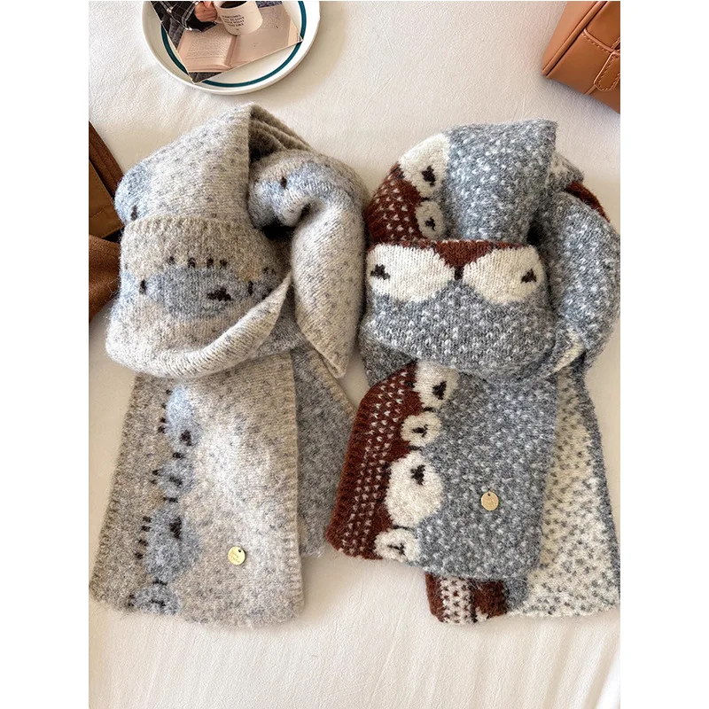 

Winter Knitted Scarf Unisex Warmth Sheep Pattern Fashionable Korean Style Versatile Neck Warmer for Men And Women Couples