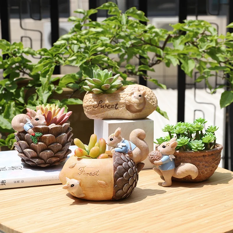 Cartoon Animal Shaped Planter Garden Decorative Small Flower Pot Succulent Planter Pots Resin Container Home Table Decoration