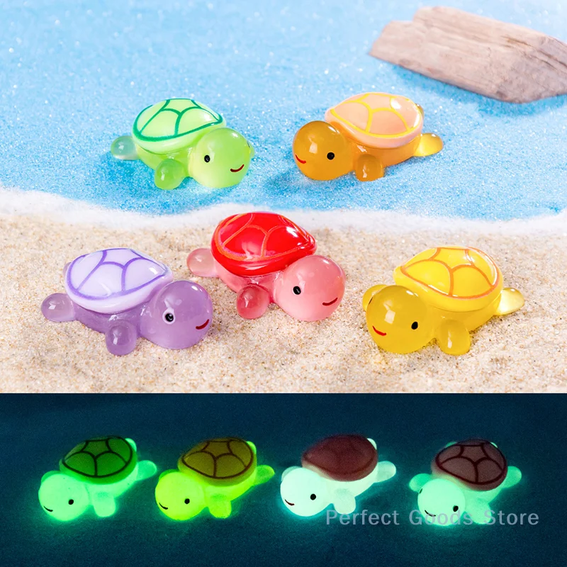 1Pc 1.77" Glow In Dark Sea Turtle Figurines Resin Glow Animal Miniature Figurines Ocean Theme DIY Home Garden Decoration