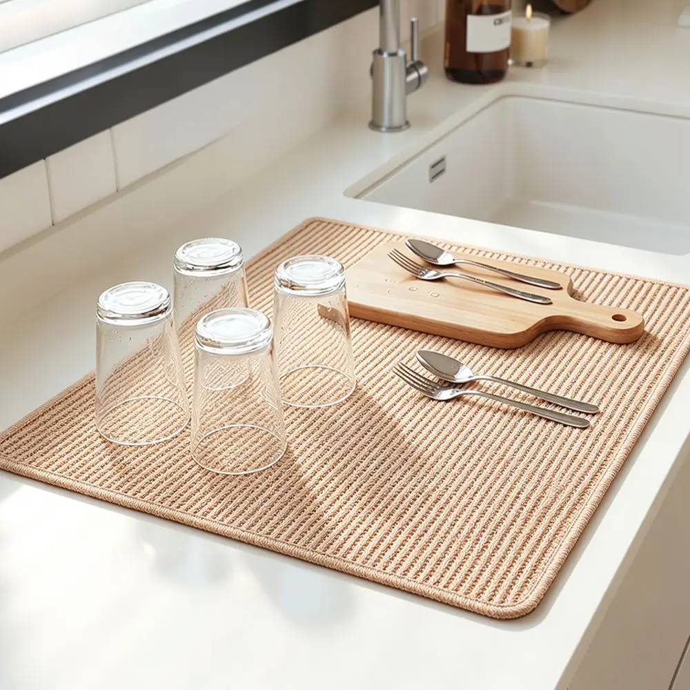 Super Absorbent Dish Drying Pad Microfiber Kitchen Tableware Drainer Mat For Coffee Machine Countertop Protection
