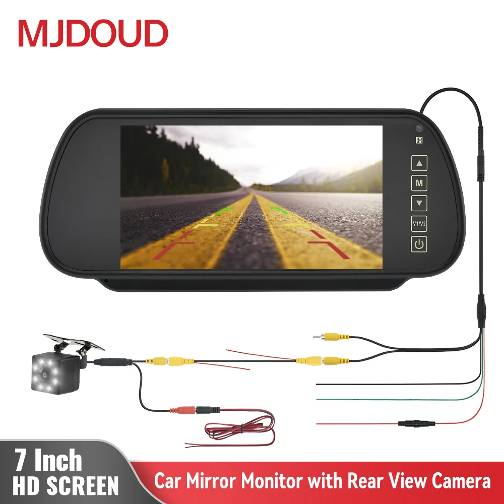 

MJDOUD 7 Inch Car Mirror Monitor with Rear View Camera for Vehicle Parking Rervesing Camera with 7" TFT LCD HD Screen Universal