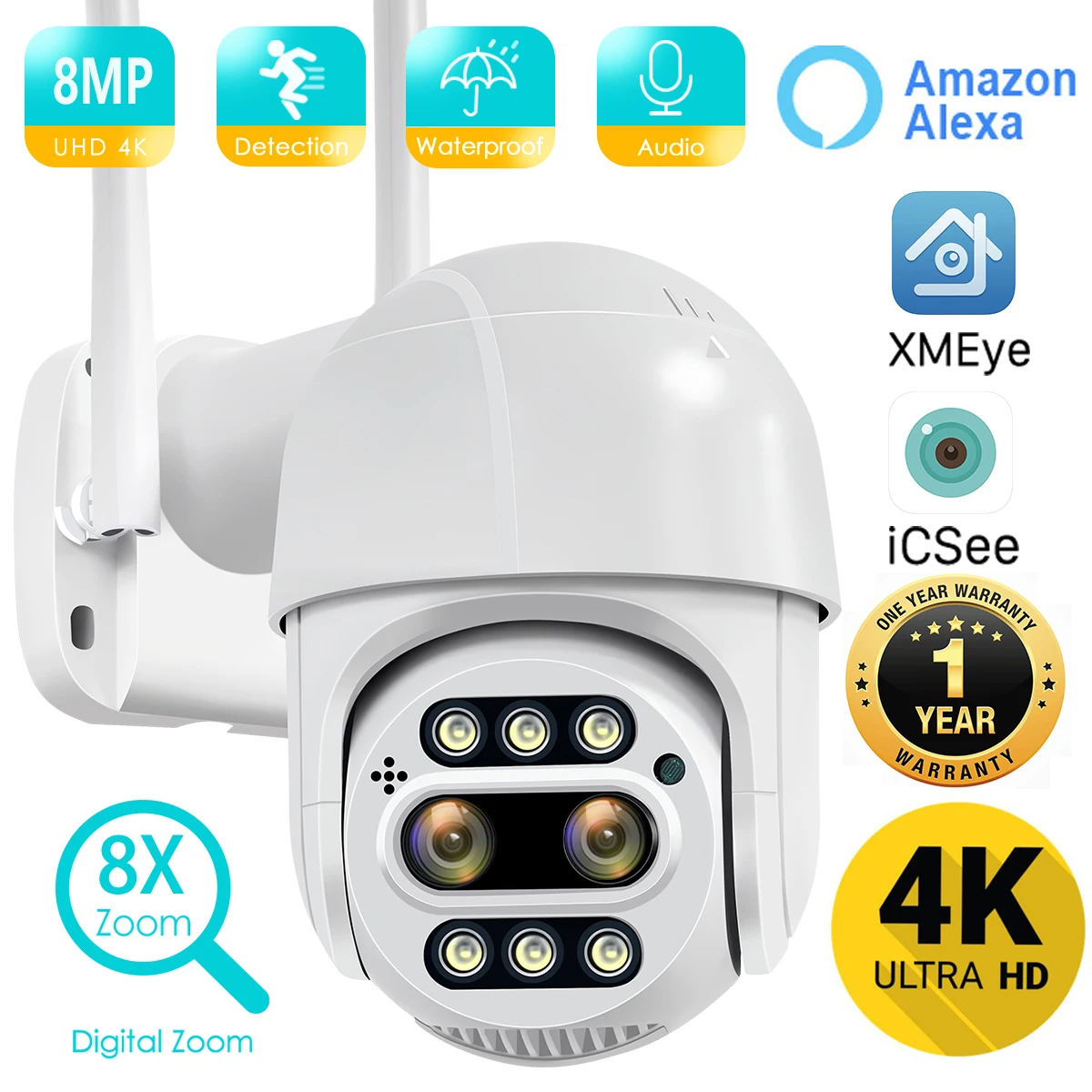 BESDER 8MP 4K PTZ IP Camera 8x Zoom Dual-Lens Human Detect CCTV Camera Outdoor CCTV Wifi Video Surveillance Camera ICSEE Alexa